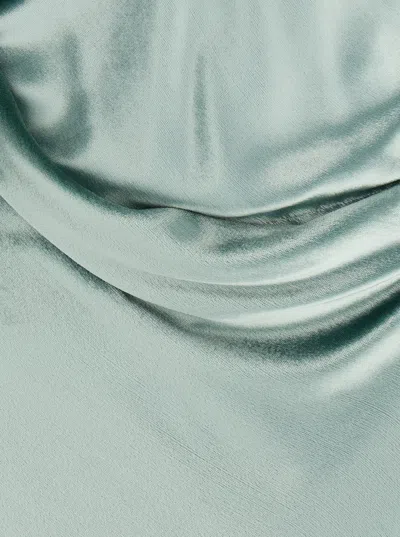 Alberta Ferretti Women Green Long Dress With Draped Details And Long Sleeves In Glossy Satin Woman In Green