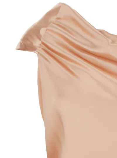 Alberta Ferretti Women Pink Long Dress With Draped Details In Shiny Satin Woman In Pink