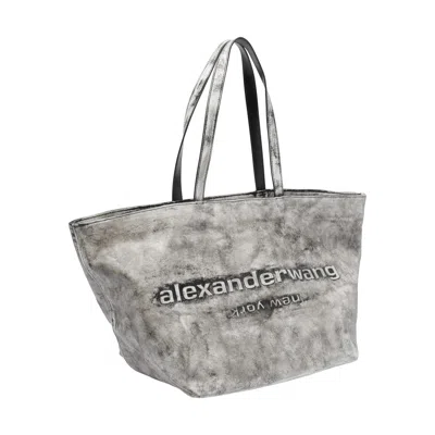 Alexander Wang Black And White Leather Punch Tote In Gray