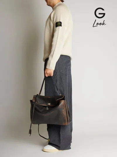 Balenciaga Men 'rodeo' Brown Large Shoulder Bag With Removable Shoulder Strap In Leather Man In Multi