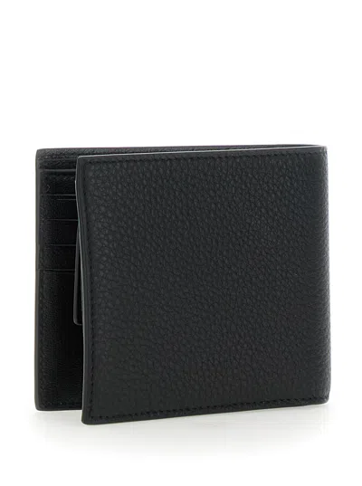 Balenciaga Men Black Bi-fold Wallet With Logo Lettering On The Front In Grained Leather Man In Brown
