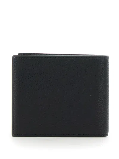 Balenciaga Men Black Bi-fold Wallet With Logo Lettering On The Front In Grained Leather Man In Brown