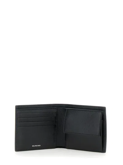 Balenciaga Men Black Bi-fold Wallet With Logo Lettering On The Front In Grained Leather Man In Brown
