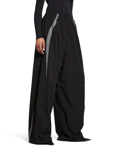 Balenciaga Men Black Oversized Tracksuit Pants With Contrasting Yokes In Tech Fabric Man In Black