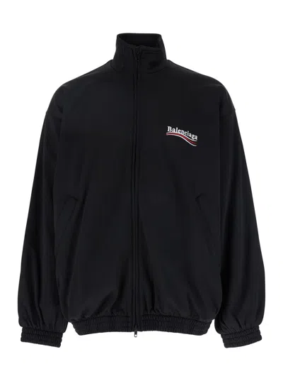 Balenciaga Men Black Sweatshirt With High Neck And Front And Rear Logo Print In Cotton Blend Man In Black