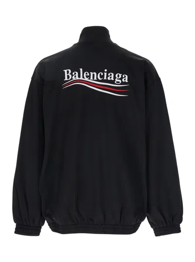 Balenciaga Men Black Sweatshirt With High Neck And Front And Rear Logo Print In Cotton Blend Man In Black