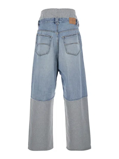 Balenciaga Men Light Blue Jeans With Fleece Inserts And Logo Lettering On The Front In Cotton And De In Multi