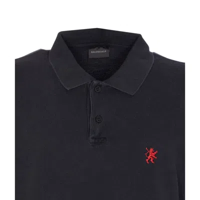 Balenciaga Cotton Piquet Polo Shirt With Lion Embroidery In Black