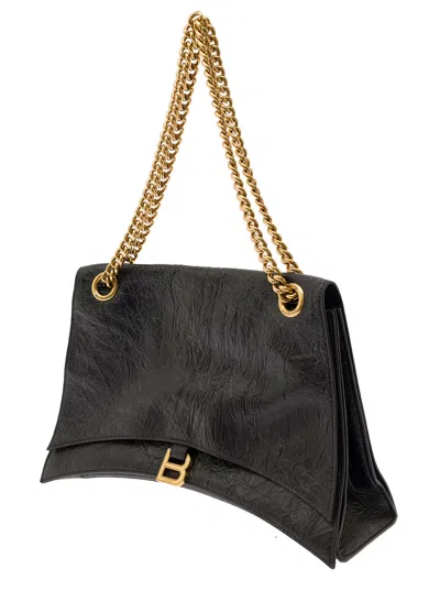 Balenciaga Women 'big Crush' Black Crossbody Bag With B Logo In Crush Leather Woman In Multi