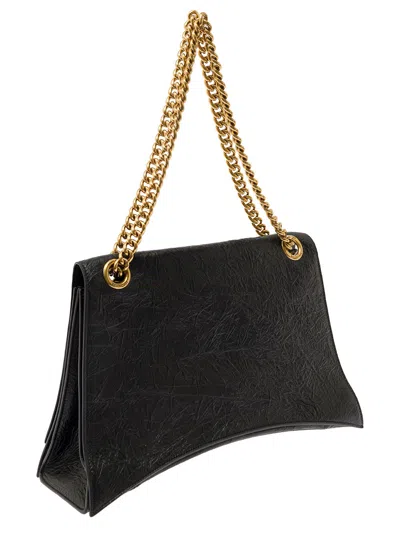 Balenciaga Women 'big Crush' Black Crossbody Bag With B Logo In Crush Leather Woman In Multi