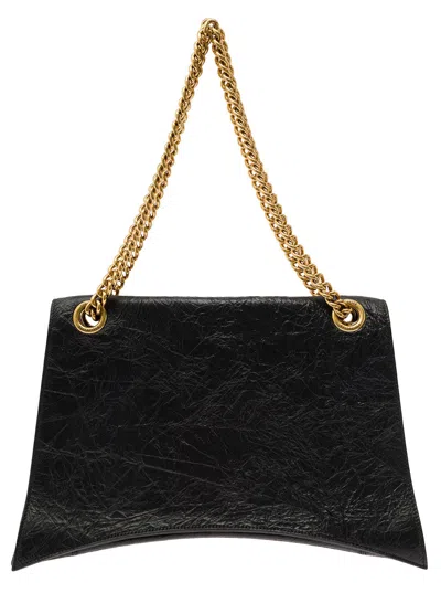 Balenciaga Women 'big Crush' Black Crossbody Bag With B Logo In Crush Leather Woman In Multi