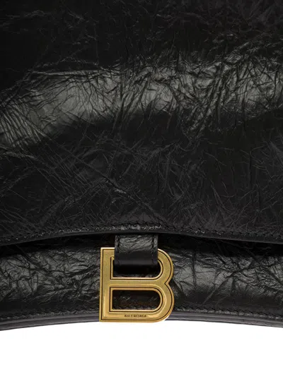 Balenciaga Women 'big Crush' Black Crossbody Bag With B Logo In Crush Leather Woman In Multi