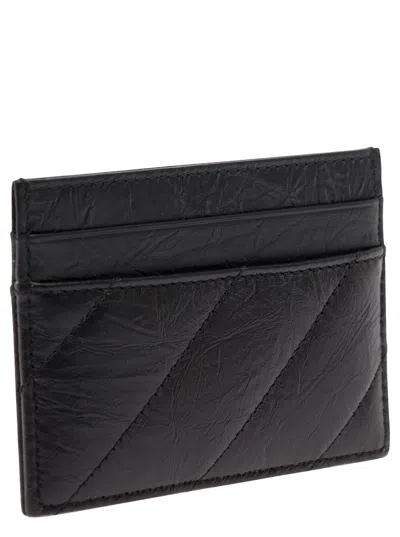 Balenciaga Women 'crush' Black Card-holder With B Logo In Quilted Leather Woman In Black