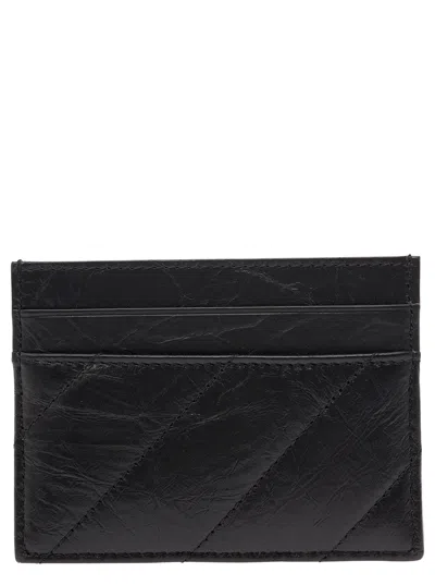 Balenciaga Women 'crush' Black Card-holder With B Logo In Quilted Leather Woman In Black