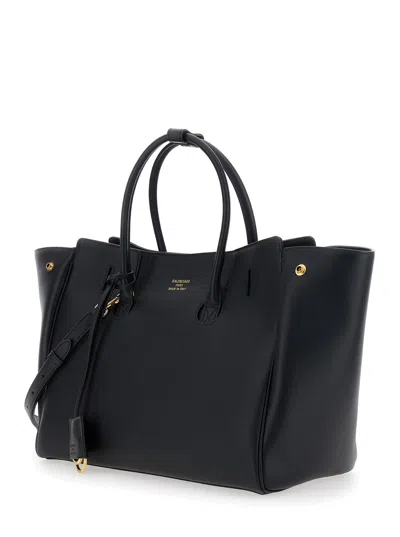 Balenciaga Women 'hampton Small' Black Handbag With Embossed Logo On The Front And Removable Key Rin In Black