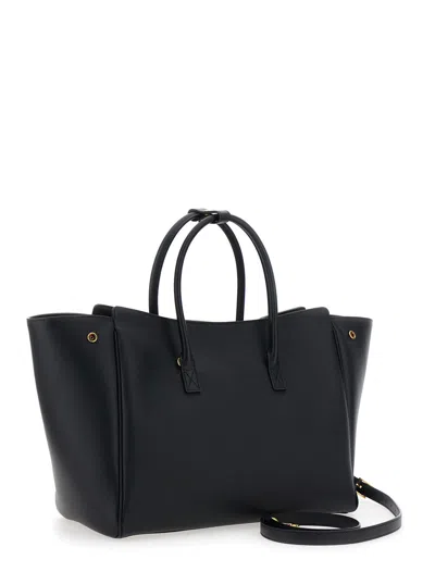 Balenciaga Women 'hampton Small' Black Handbag With Embossed Logo On The Front And Removable Key Rin In Black