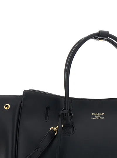 Balenciaga Women 'hampton Small' Black Handbag With Embossed Logo On The Front And Removable Key Rin In Black