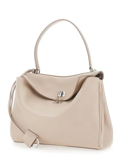 Balenciaga Women 'medium Rodeo' White Handbag With Detachable Key Holder In Smooth Leather Woman In White