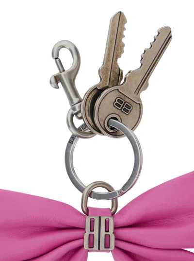 Balenciaga Women Pink Keyring With Key Charm And Bow Detail In Brass Woman In Multi