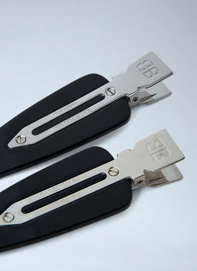 Balenciaga Women Set Of Two Logo Engraved Hair Clips In Black