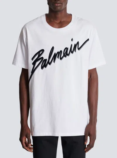 Balmain Men White Crewneck T-shirt With Maxi Logo Lettering On The Front In Cotton Man In White
