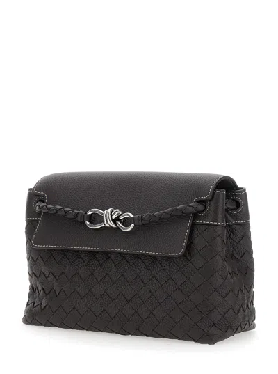 Bottega Veneta Men 'andiamo Brown Shoulder Bag With Knot Detail On The Front And Intrecciato Motif I In Multi