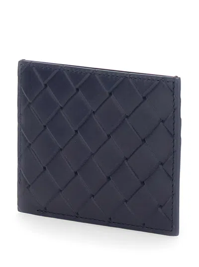 Bottega Veneta Blue Card Holder With Intreccio Motif And Embossed Logo In Leather Man In Black