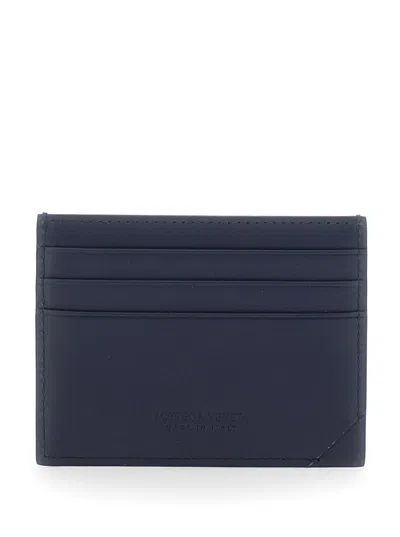 Bottega Veneta Blue Card Holder With Intreccio Motif And Embossed Logo In Leather Man In Black