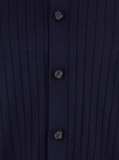 Bottega Veneta Men Blue Crewneck Ribbed Knit Cardigan In Wool Man In Blue