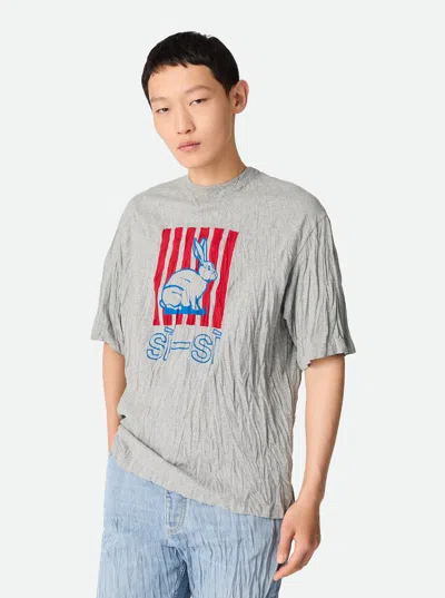 Bottega Veneta Men Grey Crewneck T-shirt With Maxi Print On The Front And Wrinkled Ffect In Cotton M In Gray