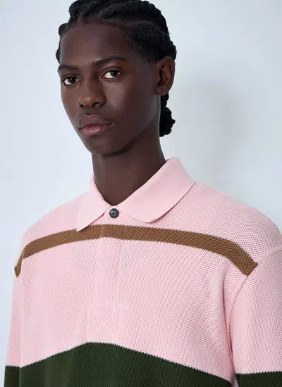 Bottega Veneta Men Jumbo Cotton Pique Stripe Polo Shirt In White