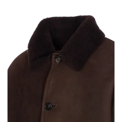 Bottega Veneta Men Merino Wool Shearling Jacket In Brown