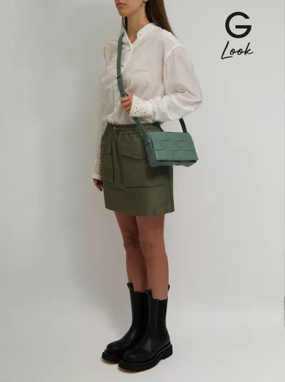 Bottega Veneta Women 'cassette' Green Crossbody Bag With Intreccio Motif In Leather Woman In Green