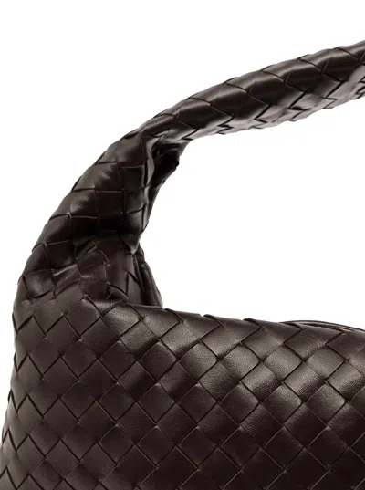 Bottega Veneta Women 'hop Large' Brown Shoulder Bag With Intreccio Motif In Leather Woman In Brown