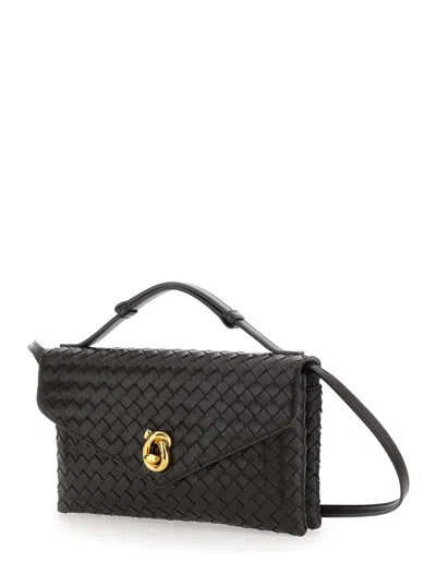 Bottega Veneta Women 'knot Lock' Brown Handbag With Intreccio Motif And Metal Knot Closure In Leathe In Brown