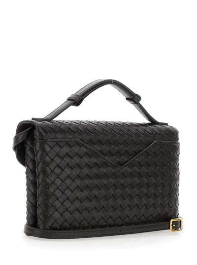 Bottega Veneta Women 'knot Lock' Brown Handbag With Intreccio Motif And Metal Knot Closure In Leathe In Brown