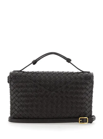 Bottega Veneta Women 'knot Lock' Brown Handbag With Intreccio Motif And Metal Knot Closure In Leathe In Brown