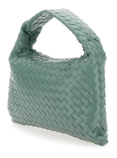 Bottega Veneta Women 'hop Small' Light Green Shoulder Bag With Intreccio Motif In Leather Woman In Multi