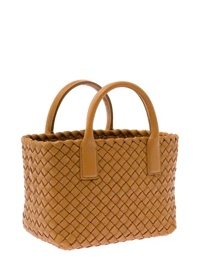Bottega Veneta Women 'mini Cabat' Caramel Intreccio Tote Bag With Shoulder Strap Leather Woman Botte In Multi