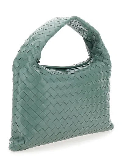 Bottega Veneta Women 'hop Small' Light Green Shoulder Bag With Intreccio Motif In Leather Woman In Multi