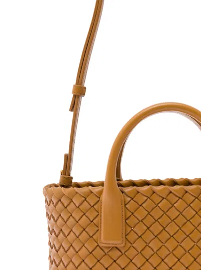 Bottega Veneta Women 'mini Cabat' Caramel Intreccio Tote Bag With Shoulder Strap Leather Woman Botte In Multi