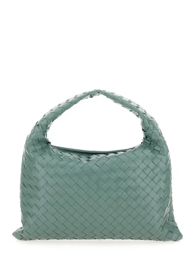 Bottega Veneta Women 'hop Small' Light Green Shoulder Bag With Intreccio Motif In Leather Woman In Multi