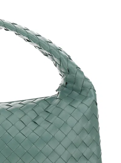 Bottega Veneta Women 'hop Small' Light Green Shoulder Bag With Intreccio Motif In Leather Woman In Multi