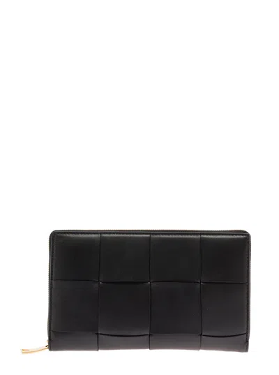 Bottega Veneta Women Black Intreccio Nappa Leather Wallet  Woman In Multi