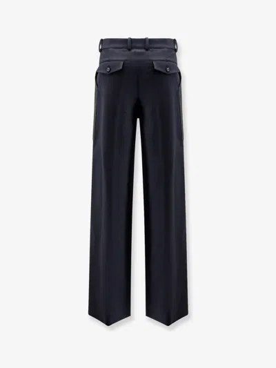 Bottega Veneta Dark Blue Wool And Cotton Palazzo Pant In Multi