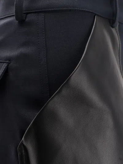 Bottega Veneta Dark Blue Wool And Cotton Palazzo Pant In Multi