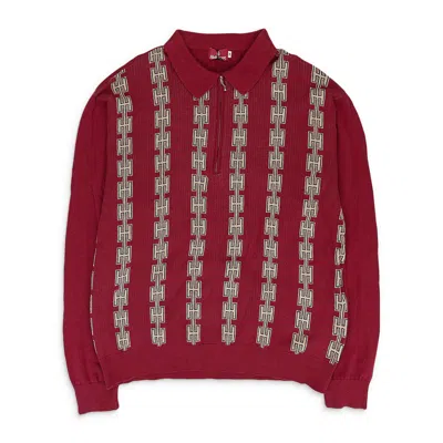Hellrazor Burgundy Chain Half Zip Knit Sweater In Red