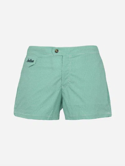 Mc2 Saint Barth Men's Harry Swim Shorts In Vichy Micro In Green