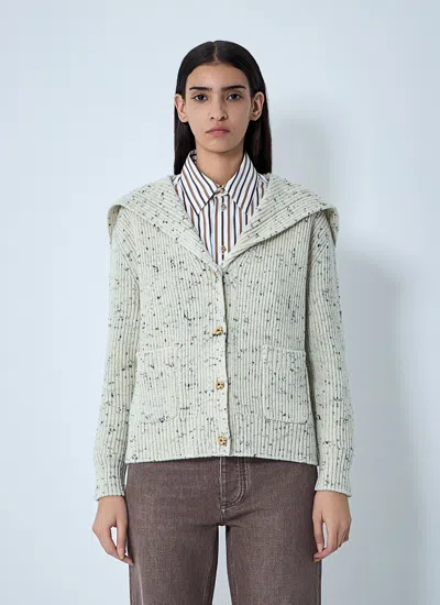 Bottega Veneta Ribbed Knit Sweater With Oversized Collar And Gold-tone Buttons In Green