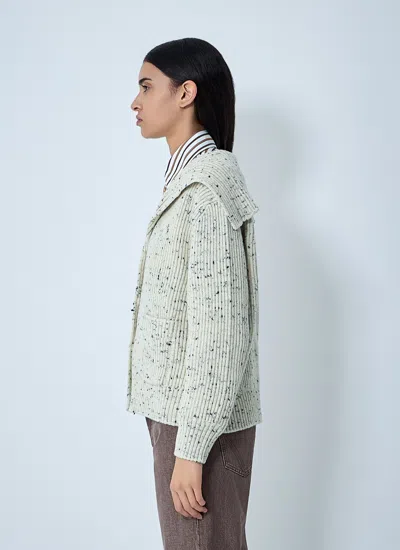 Bottega Veneta Ribbed Knit Sweater With Oversized Collar And Gold-tone Buttons In Green